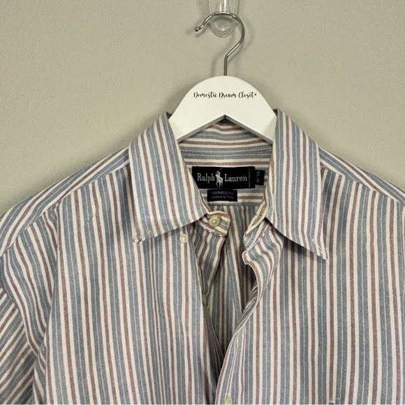 RALPH LAUREN BLUE LABEL Men’s Blue Stripe YARMOUTH Oxford Dress Shirt Pony 16 - Picture 2 of 6